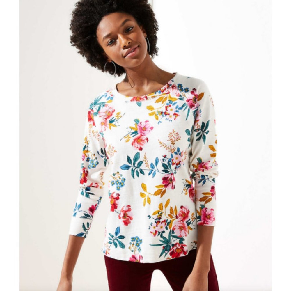 LOFT | White Floral Long-Sleeve Sweatshirt Size M